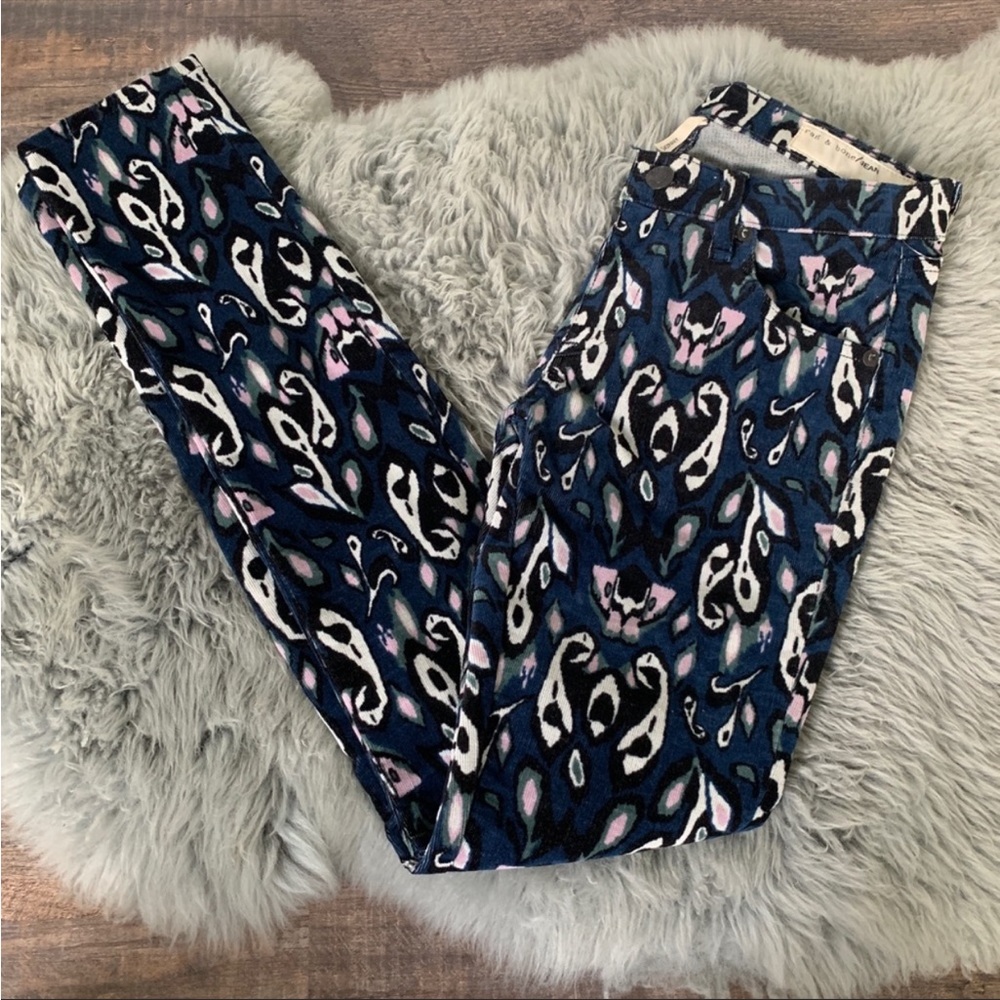 Women’s 25 Rag & Bone /‎ JEAN Blue Ikat Printed Skinny Cords Corduroy Pants